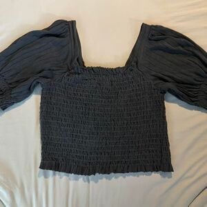People of Leisure Women's Blue and Grey Crop-top - Small